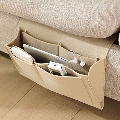 Lntyq Beige - 32x20x10cm, pochette de lit, feutre, prêt à suspendre, 5 compartiments, rangement pour canapé - Beige (1/3)