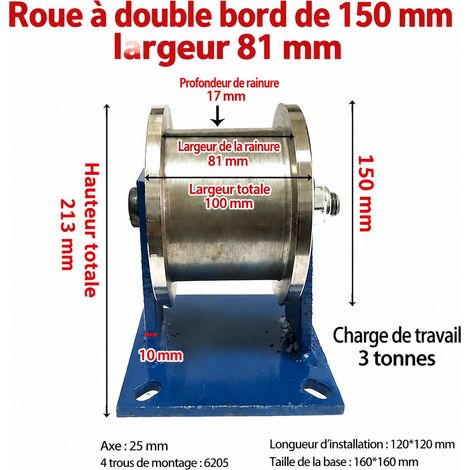 Galet de guidage pour rail profilé en H diamètre 150 mm avec support, gorge 81 mm en acier inoxydable 150 81 – Livraison gratuite