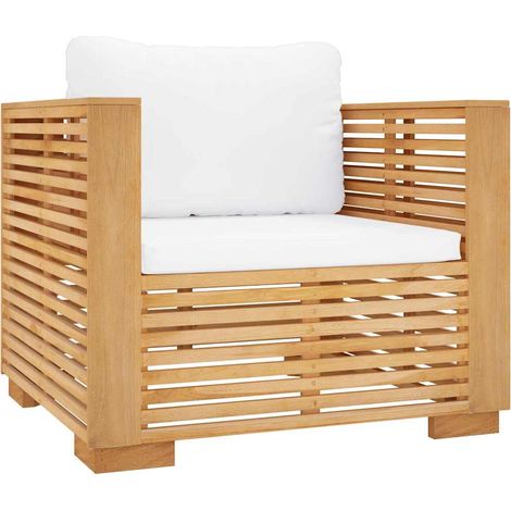 Sillón de jardín con cojines color crema madera maciza teca vidaXL (1/5)