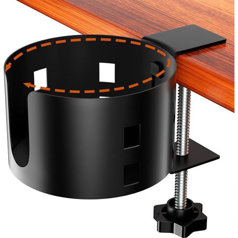 Grande pince de porte-gobelet de bureau, porte-gobelet de table, en métal, universel, pour le bureau et les jeux, convient pour tasses, bouteilles et stylos (noir) (1/5)