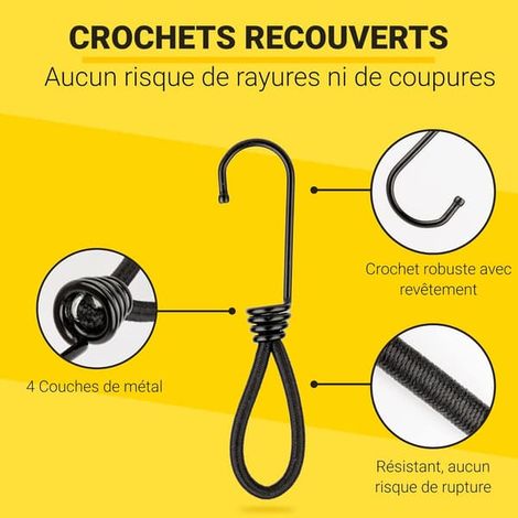 Attaches élastiques avec crochet - 25 x 18 cm Pack Attaches élastiques universelles avec crochets - Attaches élastiques à crochet robustes parfaites pour le camping