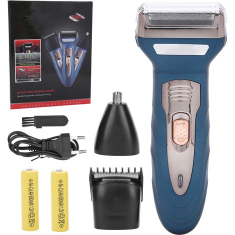 Tondeuse 3-en-1 pour Hommes - Kit de Soins Barbe, Nez et Coupe de Cheveux - Prise EU 110-240V Bleu (1/5)