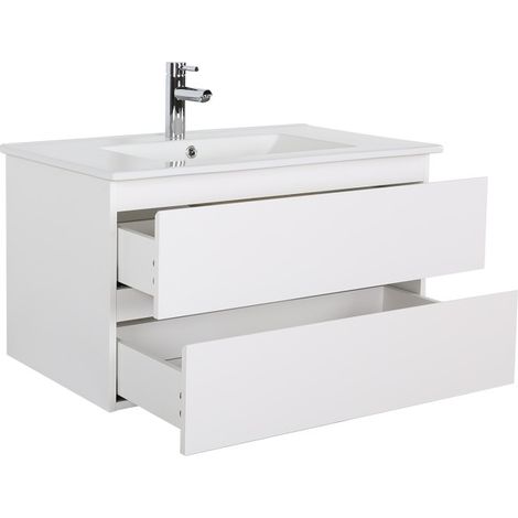 Mob-In – Meuble vasque simple 80 cm – Plan en céramique – 2 tiroirs avec fermeture progressive – Panneau de particules mélaminé — vue 4