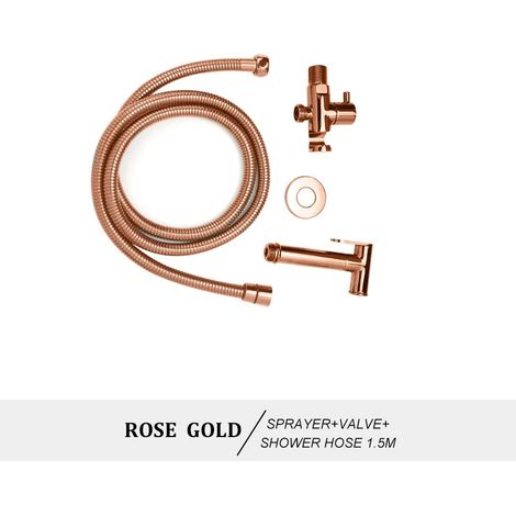 (Or rose type A) Douchette WC portable en laiton, fixation murale, robinet bidet en laiton brossé doré, pommeau de douche autonettoyant (1/5)