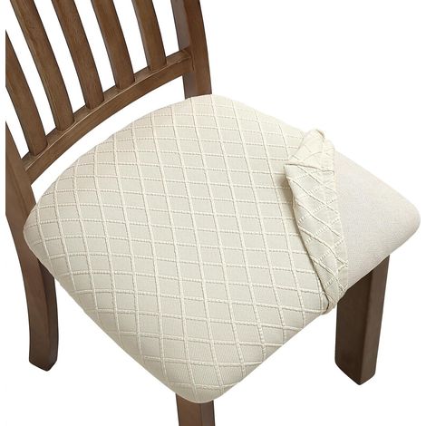 Set di quattro coprisedie elasticizzati, sfoderabili e lavabili, ideali per decorare sedie da pranzo, cuscini e divani antipolvere (bianco sporco). (1/4)
