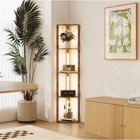 Lampada da terra con scaffale LED a 5 livelli, 3000K, marrone rustico DESVIAE (1/5)