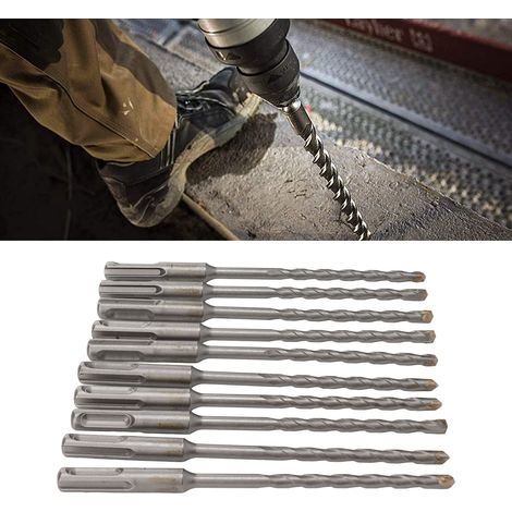 Set mit 10 Schlagbohrern mit Hartmetallspitzen für Drehschlagbohrmaschinen in Ziegel, Stein und Beton. (1/5)