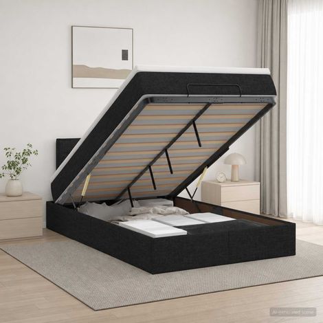 vidaXL Cama otomana con colchón con cabecera Negro 120 x 190 cm Tela (1/5)