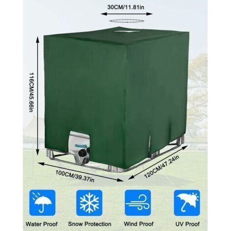 Tigrezy-IBC Couvercle de réservoir d'eau Anti-poussière Anti-UV, Housse de Protection, bâche de Protection, Convient pour réservoir IBC 1000 L (120 x 100 x 116 cm Vert)