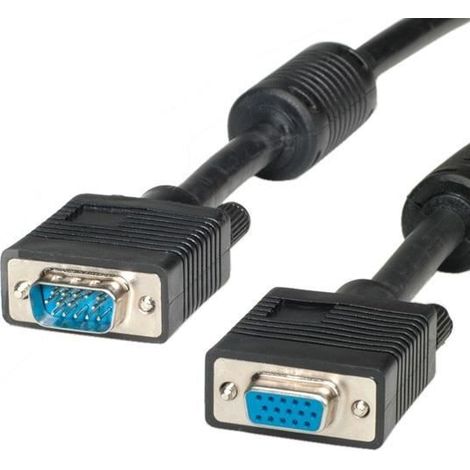 Câble VGA - ROLINE - HQ HD15 M/F - 20 m - Double blindage (feuille+tresse) - 2 noyaux de ferrite
