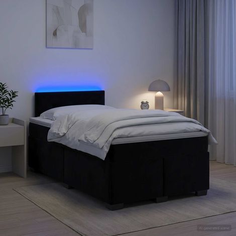 Cama con Base Tapizada, Colchón y Luz LED Negro 120 x 190 cm (1/5)