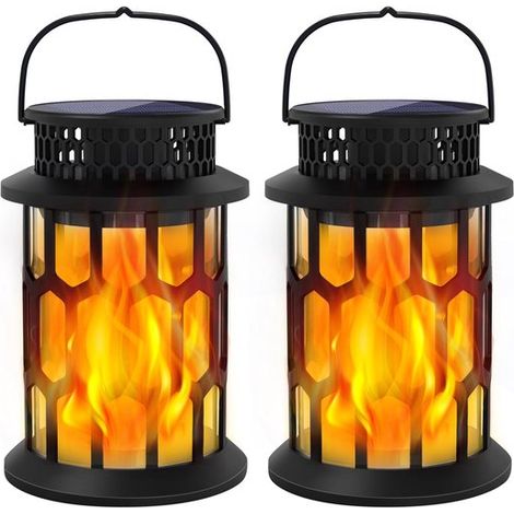 Solarlaterne Gartenlampe Gartendekoration Tanzende Flamme 2 Stück Schwarz (1/5)
