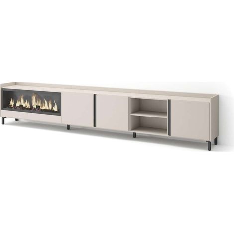 Mueble TV Chilches-02 de 315x61x35 cm con chimenea eléctrica XXL, diseño industrial, color beige (1/4)