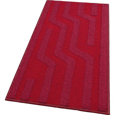 Tapis De Cuisine Rayé 3D Doux Bordé Coureur D'Entrée Absorbant Antidérapant Bordeaux - 50x100 Cm