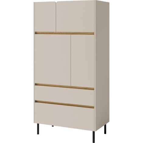 Estantería Fiosono 104, Beige + Roble claro, Con puertas, Cerrable, Con cajones, Aglomerado laminado, Número de puertas: 0, Número de cajones: 0, 165x80x40cm