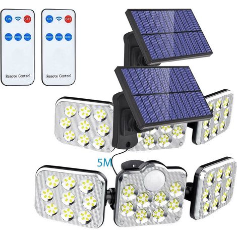 Lot de 2 lampes solaires extérieures avec détecteur de mouvement IP65 – 138 LED – 1200 lumens – Angle d'éclairage 270° – Installation rapide (1/4)