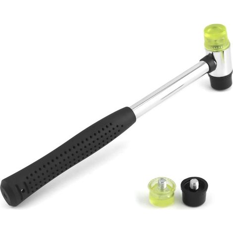 Maillet caoutchouc, 25 mm Nylon Petit Marteau avec 2 têtes de rechange, avec poignée en caoutchouc antidérapante pour bijoux, outils de bricolage, artisanat du cuir (1/5)