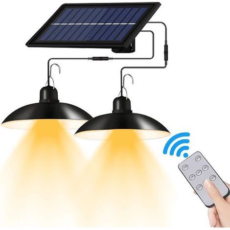 Solaire lampes Lustre solaire avec télécommande étanche 2 têtes câble 3 m - Lumière chaude (1/4)