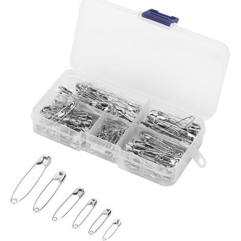 Épingles de sûreté, petites et résistantes, en acier inoxydable, disponibles en 6 tailles différentes pour vêtements, travaux manuels et couture. (1/5)