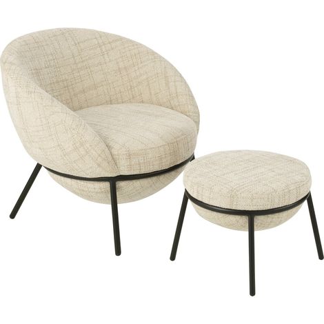 Chaise longue design beige avec repose pied métal noir élégant - Beige naturel et noir mat (1/5)