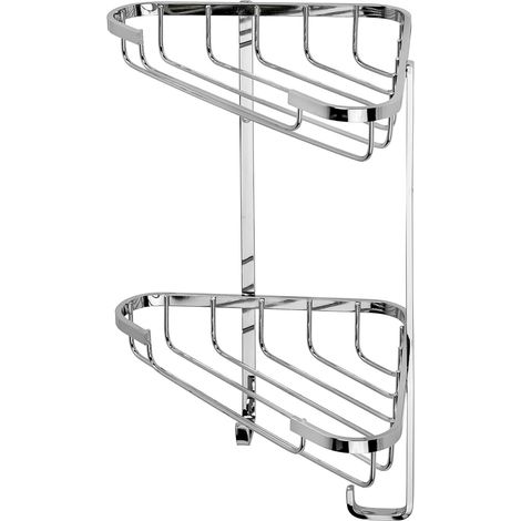 Croydex Stainless Steel Small 2 Tier Corner Basket Shower Caddy with Hooks