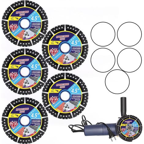 5pcs Lames de Scie Diamant 115mm pour Meuleuse, Disque Coupe Diamant Multifonction pour Carrelage Céramique Verre Pierre Métal & Plastique Coupe Humide ou Sèche avec 5 Bagues Adaptatrices (1/5)
