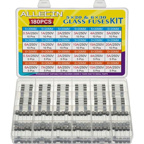 24 Values Fast Fusion Glass Fuse Assortment Kit 250V 0.5A 1A 2A 3A 4A 5A 6A 7A 8A 10A 15A 20A 5x20MM 6x30MM 0.5 1 2 3 4 5 6 7 8 10 15 20 A Tube Fuses Glass Fuses Set (1/5)