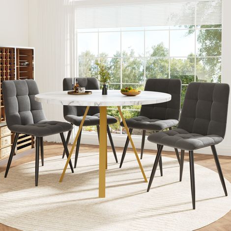 Esstisch-Set (80x80x75 cm), mit 4 Stühlen, ergonomische Sitzschalen, MDF und Metall, Weiß und Gold (1/5)