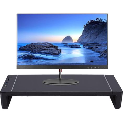 Support D'Ordinateur avec Hub USB, 4 Ports USB, étagère de Bureau Réglable pour Moniteur avec Support de Téléphone, Organisateur Permettant D'économiser de L'espace pour PC, (1/5)