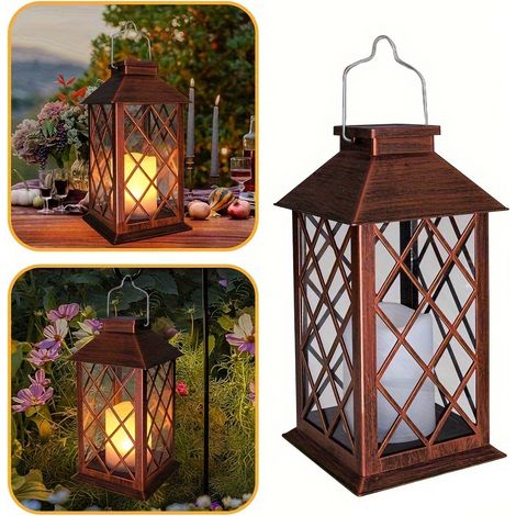 1 linterna solar sin llama, linterna mágica, cascada de luces LED vintage para Halloween, decoración de mesa para exteriores. (1/5)
