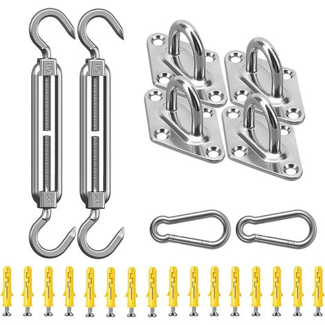 Kit de Fixation Voile d'Ombrage Acier Inoxydable 304 - Kit Accessoires pour Installation de Voiles Triangulaires et Rectangulaires, Jardin Terrasse Protection Solaire (1/5)