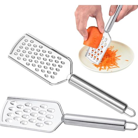 Lntyq Lot de 2 râpes à fromage, râpe à main en acier inoxydable, râpe multifonction pour cuisine avec poignée, pour fromage, citron, gingembre, ail, muscade, chocolat, légumes, fruits, carotte et gin (1/5)