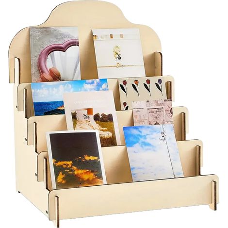 Espositori per biglietti d'auguri, espositore in legno per adesivi, espositore per biglietti d'auguri a più livelli, 4 livelli, per biglietti, adesivi, foto, bancone per venditori al dettaglio