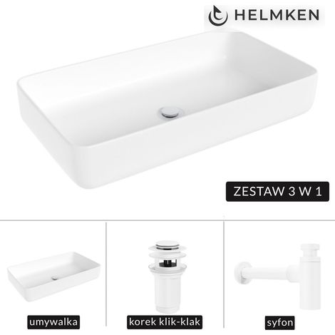 Lavabo de encimera Helmken 48760000 (60x34) blanco + Sifón blanco + Tapón de clic blanco (1/5)