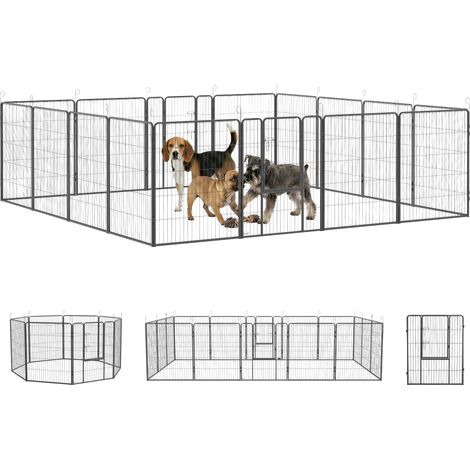 Welpenauslauf, modulares Design, 16 Elemente, 2 Türen, wetterfest, Stahl, 3,2 x 3,2 x 1 m, grau (1/5)