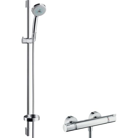 hansgrohe Croma 100 Sistema de ducha visto Multi con termostato Ecostat Comfort y barra de ducha 90 cm Cromo, 27085000 (1/4)