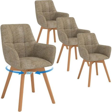 WAFTING Lot de 4 Chaises de Salle à Manger Pivotantes 360°, Accoudoirs et Pieds Bois, Dossier en Fausse Laine d’Agneau.Marron.