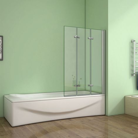 130cm(Einstellbar 1280-1300mm)x140cm 3-teilig. Faltwand 6mm NANO ESG Duschwand für Badewanne Badewannenaufsatz Duschabtrennung Glaswand (1/5)