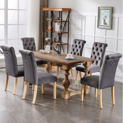 Conjunto 6 sillas comedor de terciopelo gris OKMYHOME (1/5)