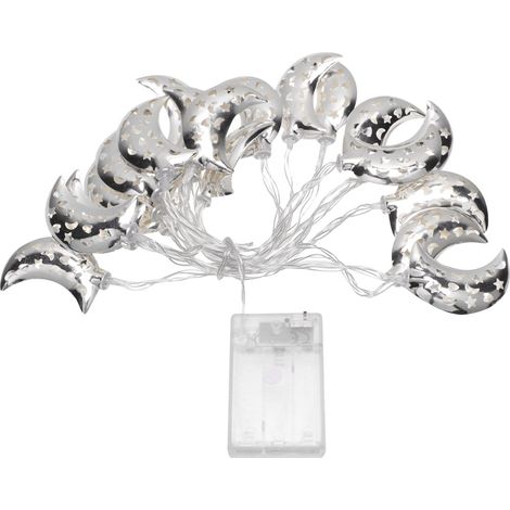 Guirlande Lumineuse Forme De Lune - 3 Mètres - 20 Led - Blanc Chaud - Mode Fixe Et Clignotant - IP44 - Pour Décoration Festive Ramadan Fêtes Extérieur Intérieur (1/4)