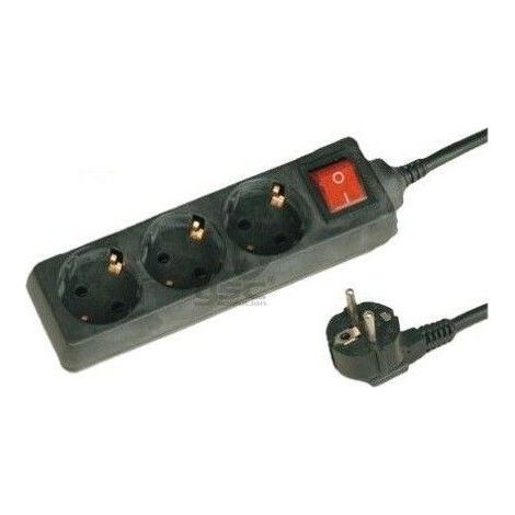 Schwarzer Mehrfachsockel mit 3 Steckern und Schalter 1,5 m Kabel GSC 0000025