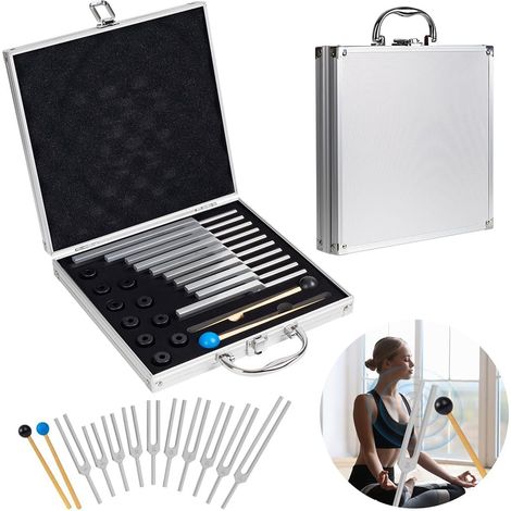 Ratstone Therapeutische Stimmgabel, Set mit 10 Stimmgabeln mit Sockel + 2 Silikonhämmern und Reinigungstuch, ideal für Chakra-Heilung, Klangheilung und Anti-Stress. (1/5)