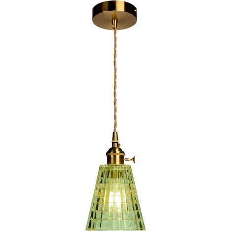Suspension Cuisine Verre Vert - 1 Luminaire - Métal et Verre - Style Industriel Rétro - Pour Salle à Manger ou Îlot - H13cm x Ø12cm (1/5)