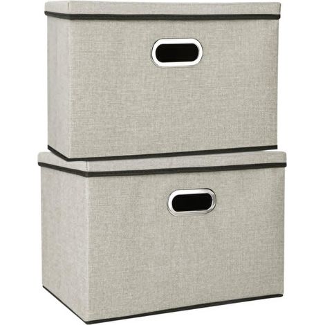 Youyijia 2 Pack Storage Boxes with Lids 45x30x30cm Large Collapsible Storage Baskets for Shelves Foldable Linen Fabric Storage Bins with Handle Cube Storage Unit for Clothes Toys (beige) (1/5)
