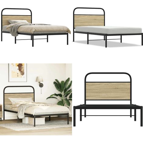 Estructura de cama sin colchón 100x190 cm madera roble Sonoma - Cama sin colchón - Cama de acero