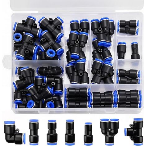Quick-Push-In Pneumatic Connection Kit for Air Hose Straight Elbow T Splitter 8mm and Reduction Connector (1/4)