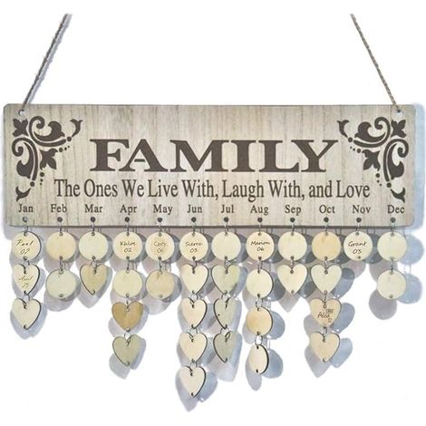 Calendrier Rappel d'anniversaire Plaque de panneau de suspension murale, avec ornements en bois Tranches de bois non finies 50 disques en bois PCS, artisanat en bois bricolage pour les amis en bois (1/5)
