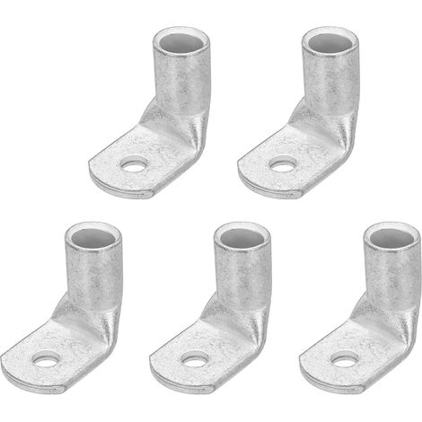 0AWG - 3/16" Cosses En Cuivre, Embouts De Câble De Batterie À 90 Degrés Cosses De Batterie Bornes À Oeil Connecteurs Oeillets En Cuivre Nu Pour Fournitures (Argent, 5Pcs) (1/5)