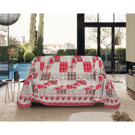 Telo Arredo Made in Italy in Cotone Grandfoulard Copritutto Copridivano Copriletto-Teli Sofà Arredatutto-Drappeggio-Arazzo-Copridivano Grand Foulard Letto Matrimoniale - Love Rosso