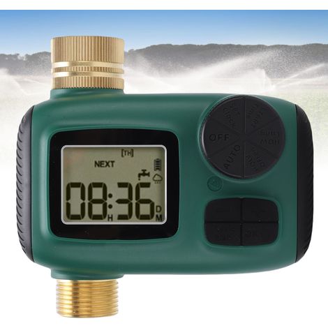 Robinet en laiton vert 3/4 pouce avec entrée et sortie, vanne d'eau unidirectionnelle, minuterie, étanche IP55, bouton, écran LCD, vanne d'irrigation. (1/5)